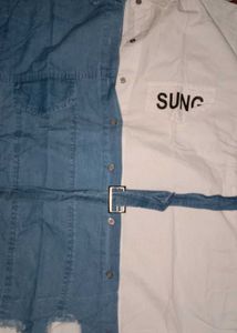 Denim &amp; White Color Block Shirt Dress