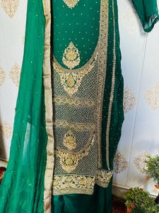 Green &amp; Gold Embroidered Salwar Kameez