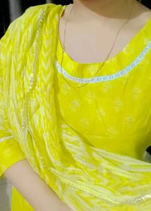 Yellow Kurta Pant With Dupatta Set