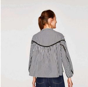 Zara Gingham Lace Trim Blouse