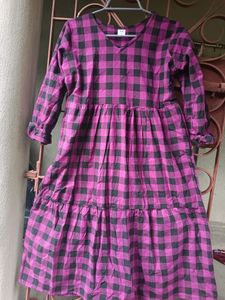 Beautiful Purple And Black Checked Cotton Dress