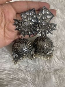 Oxidized Silver Jhumka Earrings