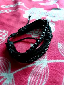 Black Leather Bracelet (Adjustable)