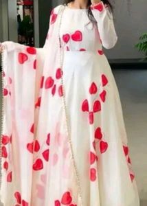 Elegant White &amp; Red Floral Gown