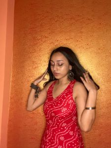 Red Printed Backless Kurti Set