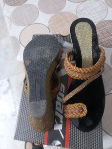 Black And Golden Wedges With Heels