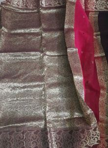 Elegant Gold &amp; Red &amp; Brown Tant Benarasi Sari