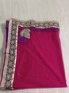 Dark Rose Odhni With Golden Lehanga