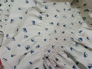 Smocked White Diamond Print Top