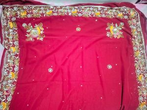 Elegant Red Embroidered Saree with heavy stones