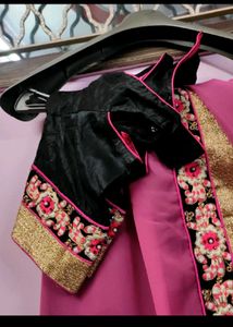 Black And Pink Saree With 34 Size Blouse
