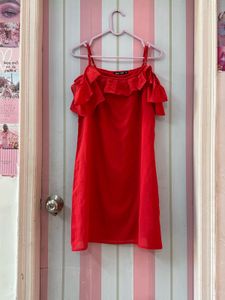Red Off-Shoulder Ruffle Dress