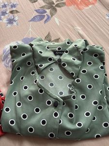 Retro Polka Dot Collared Tuck In Blouse