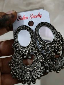 Set Of 2 Oxidized Mirror Earrings
