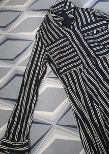 Max Black And White Stripe Long  Split Dress