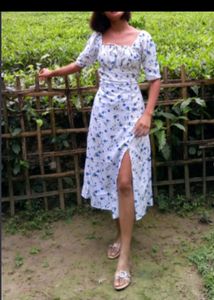 pretty floral print white Midi Dress