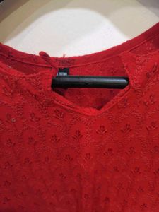 Red Embroidered chikankari Kurti