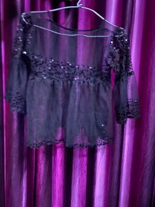 Black Net Sequins Top