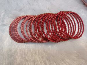Red &amp; Gold Thread Bangles