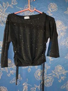 Sparkly Black Tie-Waist Top