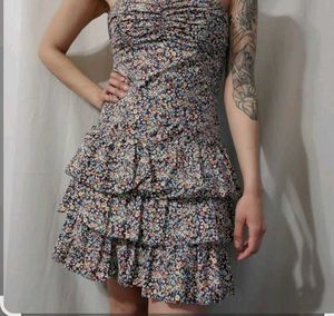 Express Blue Green Yellow Floral Cotton Spaghetti