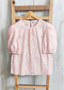 Express Eyelet Puff Sleeve Top Size-38