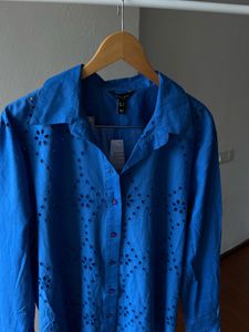 NEW LOOK Broderie Anglaise Blue Shirt