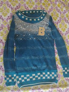 Embellished Blue Knit Pullover