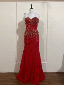 Red Beaded Evening Gown