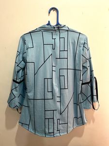 Sky Blue Top With Fluffy Sleeves