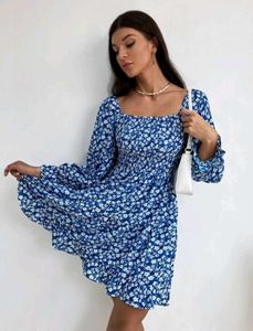 Blue Floral Long Sleeve Dress