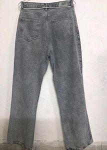 Grey Ripped Wide Leg Jeans