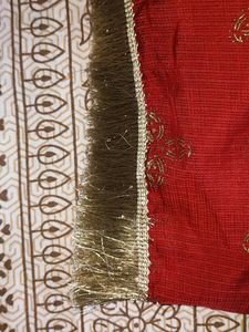 Silk Suit With Maroon Dupatta With Golden Lace