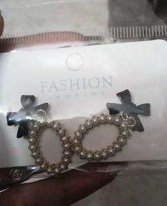 Pearl &amp; Bow Drop Earrings