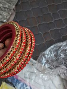 Red &amp; Gold Bangles (Set of 4)