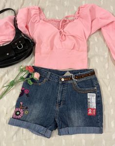 Floral Embroidered Denim Shorts