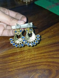 Blue &amp; Gold Dangle Earrings
