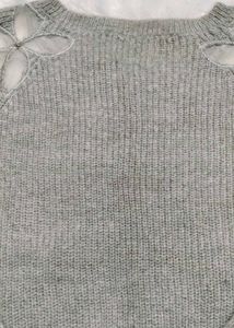 Gray Floral Shoulder Sweater