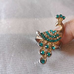 combo Peacock  Ring and red earring