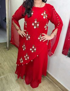 Red Embroidered Indian Long Dress