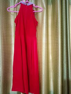 Red Ruffle High Neck Dress