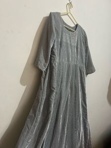 Elegant Silver Velvet Gown