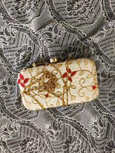 Embroidered Clutch with Chain