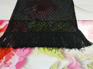 (1300)Black Fringe Mesh Cover-Up