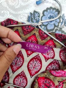 Libas Kurta Red Patterned Long Length