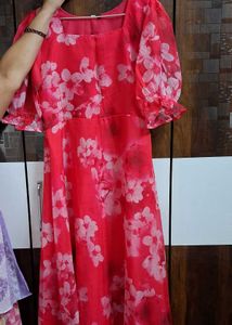 Pink Floral Chiffon Dress