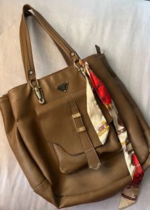 Brown Tote Bag with Scarf