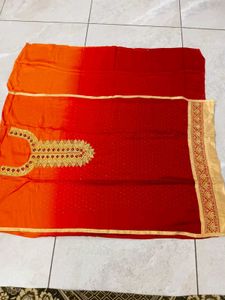 Orange &amp; Red Embroidered kurta