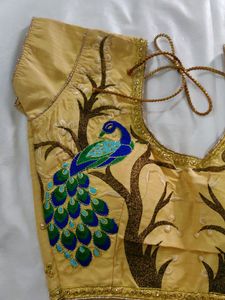 Embroidery Handwork  Peacock Design Half Sleeve Readymade Blouse