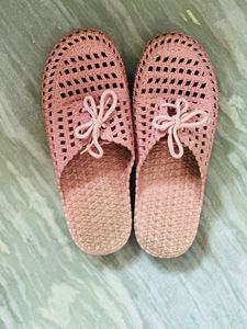Pink Crochet Slip-on Sandals